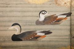 Pair of Japanese 6 Panel Screens Unusual and Rare Audubon Painting of Waterfowl - 3472871