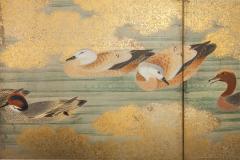 Pair of Japanese 6 Panel Screens Unusual and Rare Audubon Painting of Waterfowl - 3472873