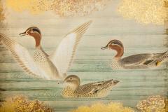 Pair of Japanese 6 Panel Screens Unusual and Rare Audubon Painting of Waterfowl - 3472875