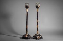 Pair of Japanese Black Lacquer Candlesticks - 333564