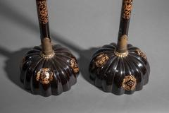 Pair of Japanese Black Lacquer Candlesticks - 333565