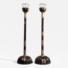 Pair of Japanese Black Lacquer Candlesticks - 334127