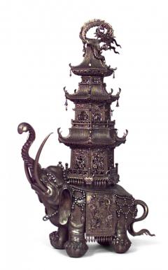 Pair of Japanese Bronze Elephant Pagoda Figures - 4201427