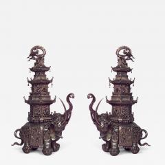 Pair of Japanese Bronze Elephant Pagoda Figures - 4297820