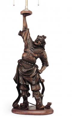 Pair of Japanese Carved Teak Samurai Figure Table Lamps - 4635084