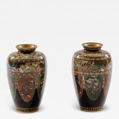 Pair of Japanese Cloisonn Enamel Vases with Dragon and Phoenix Attributed Ando - 4556234