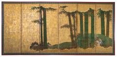 Pair of Japanese Six Panel Screens Bamboo Forest on Gold - 3236733