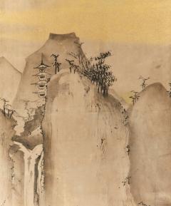 Pair of Japanese Six Panel Screens Chinese Mountain Village - 3951626
