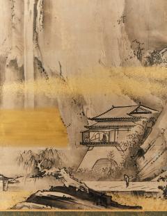 Pair of Japanese Six Panel Screens Chinese Mountain Village - 3951634