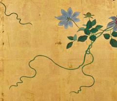 Pair of Japanese Six Panel Screens Clematis - 4216923