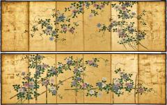 Pair of Japanese Six Panel Screens Clematis - 4217611