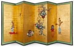 Pair of Japanese Six Panel Screens Examples of Ikebana Flower Arrangements  - 3951581