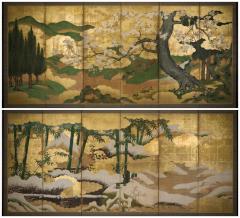 Pair of Japanese Six Panel Screens Four Seasons - 3632862