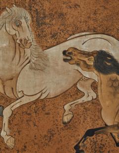 Pair of Japanese Six Panel Screens Frolicking Horses From Chokaro Sennin s - 3543589