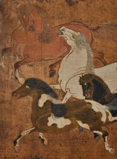 Pair of Japanese Six Panel Screens Frolicking Horses From Chokaro Sennin s - 3543593