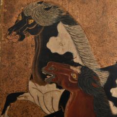 Pair of Japanese Six Panel Screens Frolicking Horses From Chokaro Sennin s - 3543600