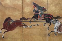 Pair of Japanese Six Panel Screens Japanese Riders in Pursuit of Wild Horses - 3209174