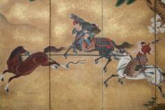 Pair of Japanese Six Panel Screens Japanese Riders in Pursuit of Wild Horses - 3209175