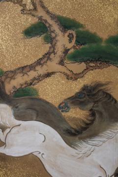 Pair of Japanese Six Panel Screens Japanese Riders in Pursuit of Wild Horses - 3209197