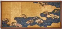 Pair of Japanese Six Panel Screens Mifune Matsuri River Fans Festival  - 3257628