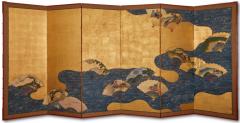 Pair of Japanese Six Panel Screens Mifune Matsuri River Fans Festival  - 3257649