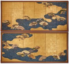 Pair of Japanese Six Panel Screens Mifune Matsuri River Fans Festival  - 3257674