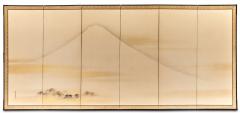 Pair of Japanese Six Panel Screens Mt Fuji and Countryside - 3931893