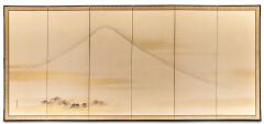 Pair of Japanese Six Panel Screens Mt Fuji and Countryside - 3951583