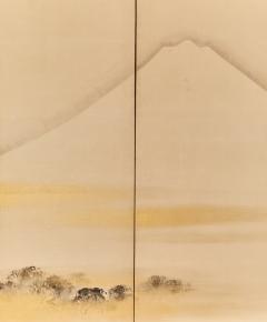 Pair of Japanese Six Panel Screens Mt Fuji and Countryside - 3951599