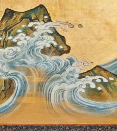 Pair of Japanese Six Panel Screens Rocky Coastal Seascape - 4429966
