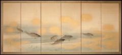 Pair of Japanese Six Panel Screens School of Swimming Carp - 3228458
