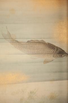 Pair of Japanese Six Panel Screens School of Swimming Carp - 3228469