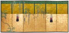 Pair of Japanese Six Panel Screens Sudare and Wisteria - 4409480