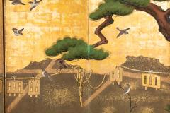 Pair of Japanese Six Panel Screens Venerable Pines with Naruko Clackers  - 4487150