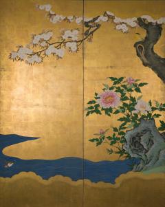 Pair of Japanese Six Panel Screens Winter Spring Summer and Fall - 3096313