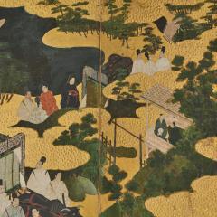Pair of Japanese Six Panel Tale of Genji Screens - 4773625