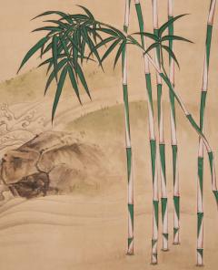 Pair of Japanese Two Panel Screens Bamboo Grove by Stream - 3989204