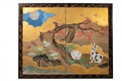 Pair of Japanese Two Panel Screens Rabbits and Geese in Autumn - 3015648