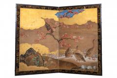 Pair of Japanese Two Panel Screens Rabbits and Geese in Autumn - 3015669