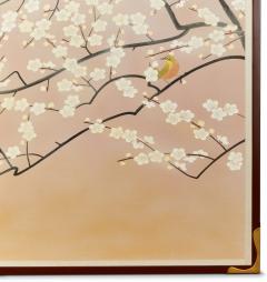 Pair of Japanese Two Panel Screens Red and White Flowering Trees - 3899452