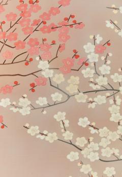 Pair of Japanese Two Panel Screens Red and White Flowering Trees - 3899459