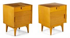 Pair of Jens Risom American Mid Century Blond Oak Bedside Table Commodes - 4634066