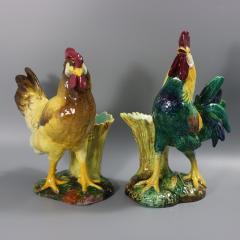 Pair of Jerome Massier Hen Rooster Vases - 3894871