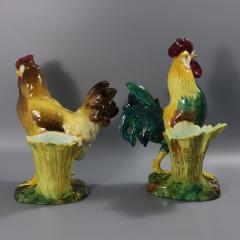 Pair of Jerome Massier Hen Rooster Vases - 3894874