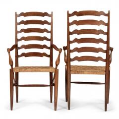 Pair of Ladder Back Braid Rush Seat Armchairs Attributed to Paolo Buffa - 3311738