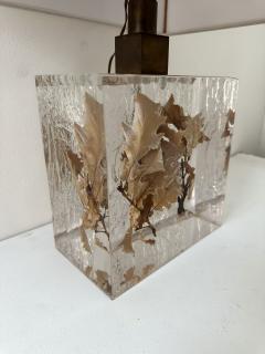 Pair of Lamps Fractal Resin Inclusion Leaves and Brass France 1970s - 4312526
