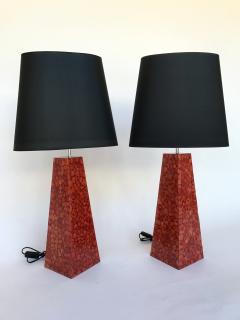 Pair of Lamps Pyramidal Coral Veneer Italy 1980s - 520943