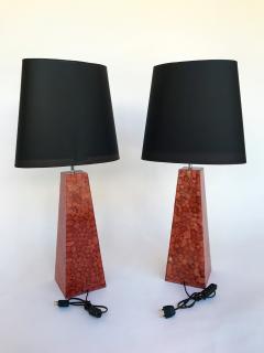 Pair of Lamps Pyramidal Coral Veneer Italy 1980s - 520945