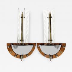 Pair of Large 1930s American Art Deco Theater Wall Sconces w Etched Glass - 182043