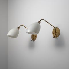 Pair of Large 1950s Italian Brass and Opaline Glass Wall Sconces - 4415767